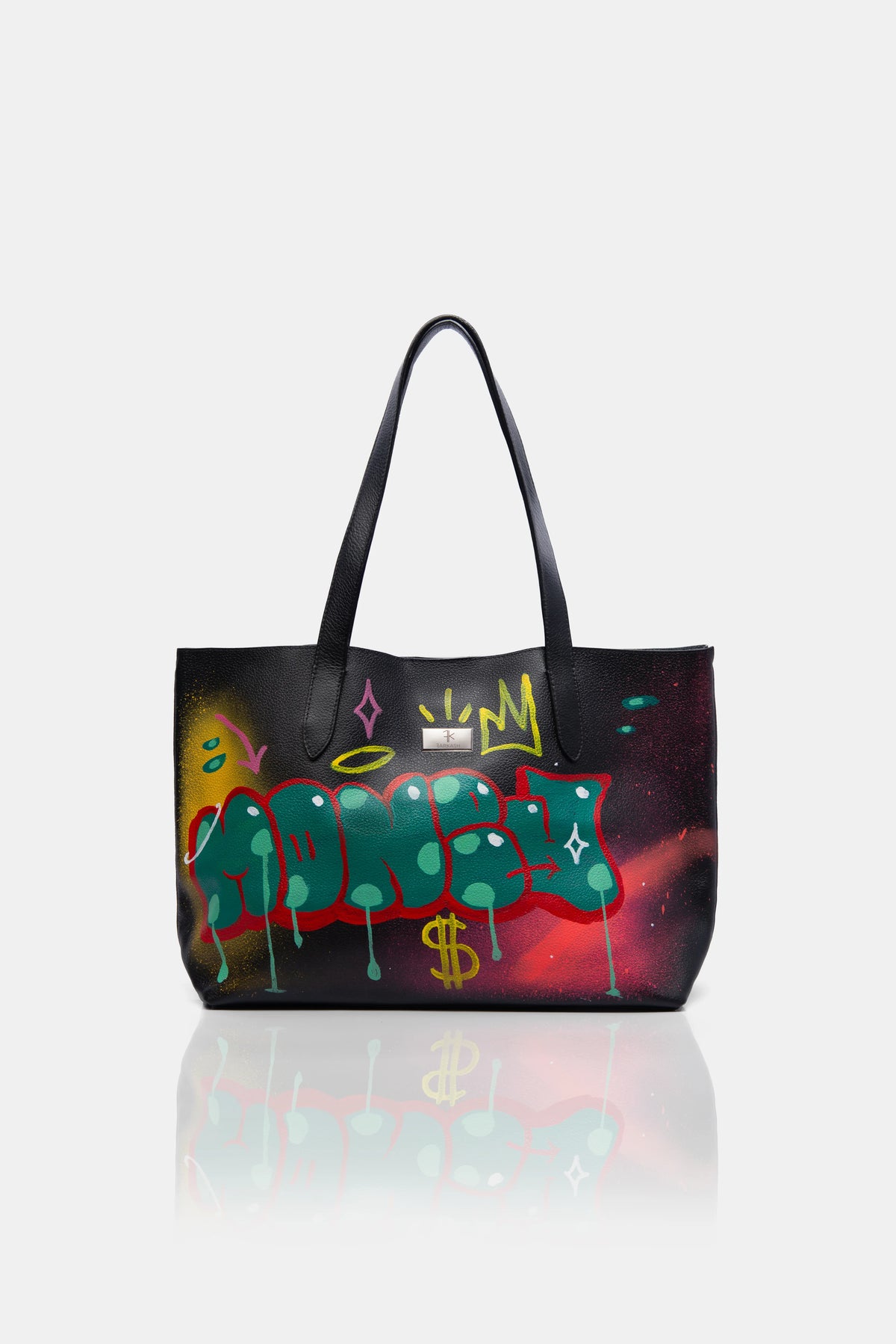 Bolso grande de cuero pintado a mano en graffiti FARKASH