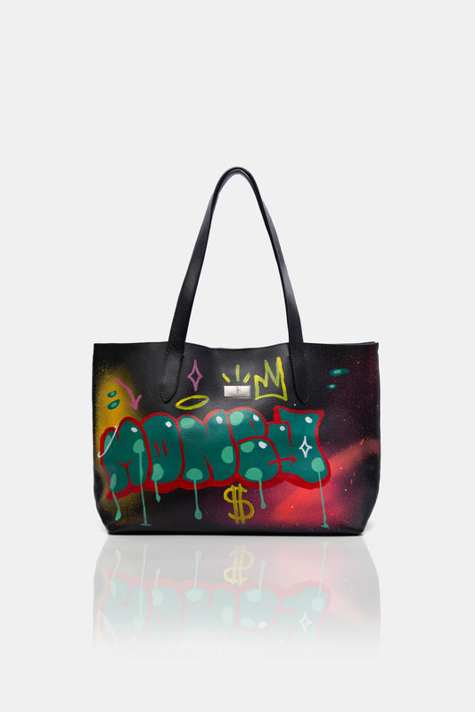 Bolso grande de cuero pintado a mano en graffiti FARKASH