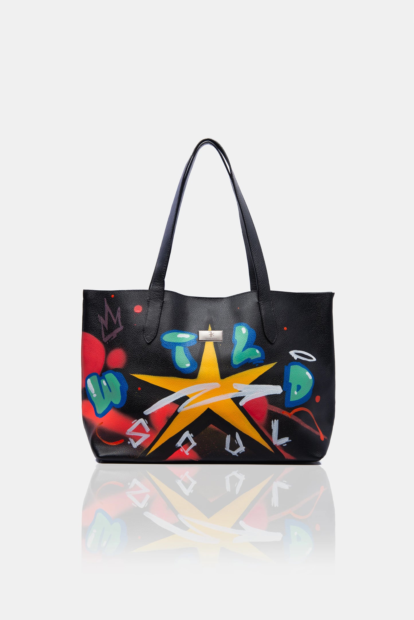 Vista frontal bolso de cuero pintado a mano FARKASH