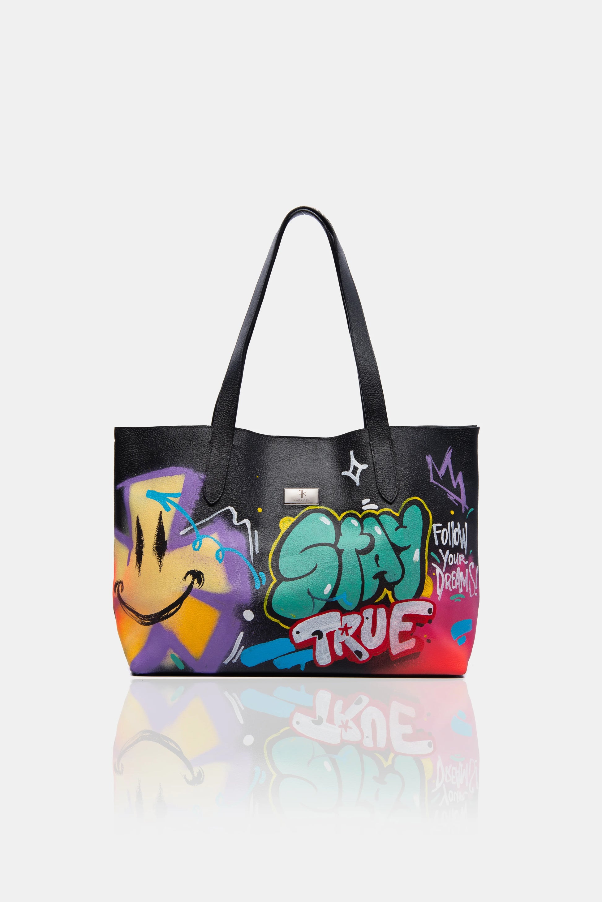 Bolso grande de cuero FARKASH pintado a mano con diseño graffiti